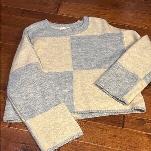 Z Supply Blue and Cream Checkerboard Pullover